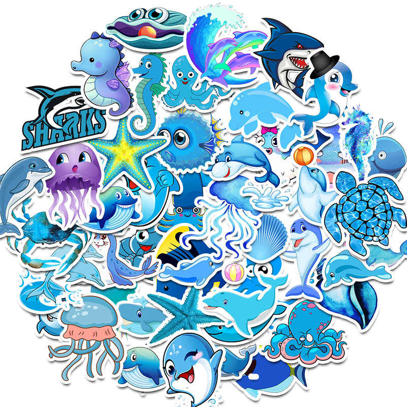 Set 30 Sticker chủ đề màu xanh biển ảnh ép lụa