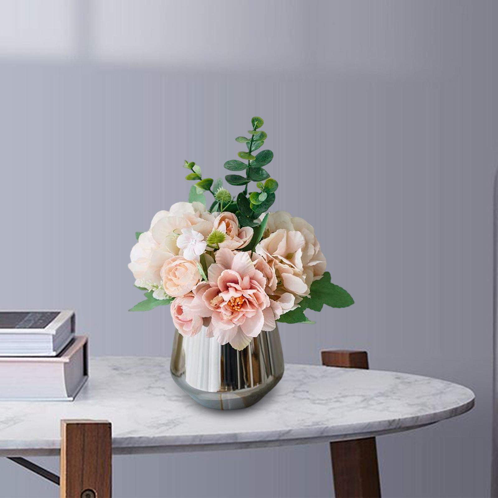 Mini Artificial Flowers Hydrangea Bonsai with Vase for Festival Garden Decor