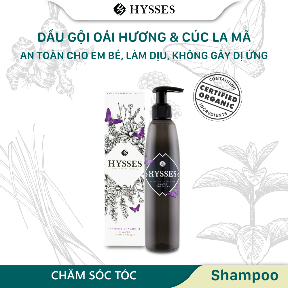 Dầu Gội Tinh Dầu Cao Cấp Hysses Giúp Bảo Vệ, Thanh Lọc, Phục Hồi Và Giữ Độ Ẩm Cho Da Đầu Nhạy Cảm Với Cúc La Mã và Oải Hương Hữu Cơ Tự Nhiên