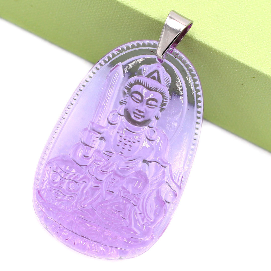 Mặt dây chuyền Văn Thù Bồ Tát thủy tinh tím 3.6cm - phật bản mệnh tuổi Mão - Mặt size nhỏ