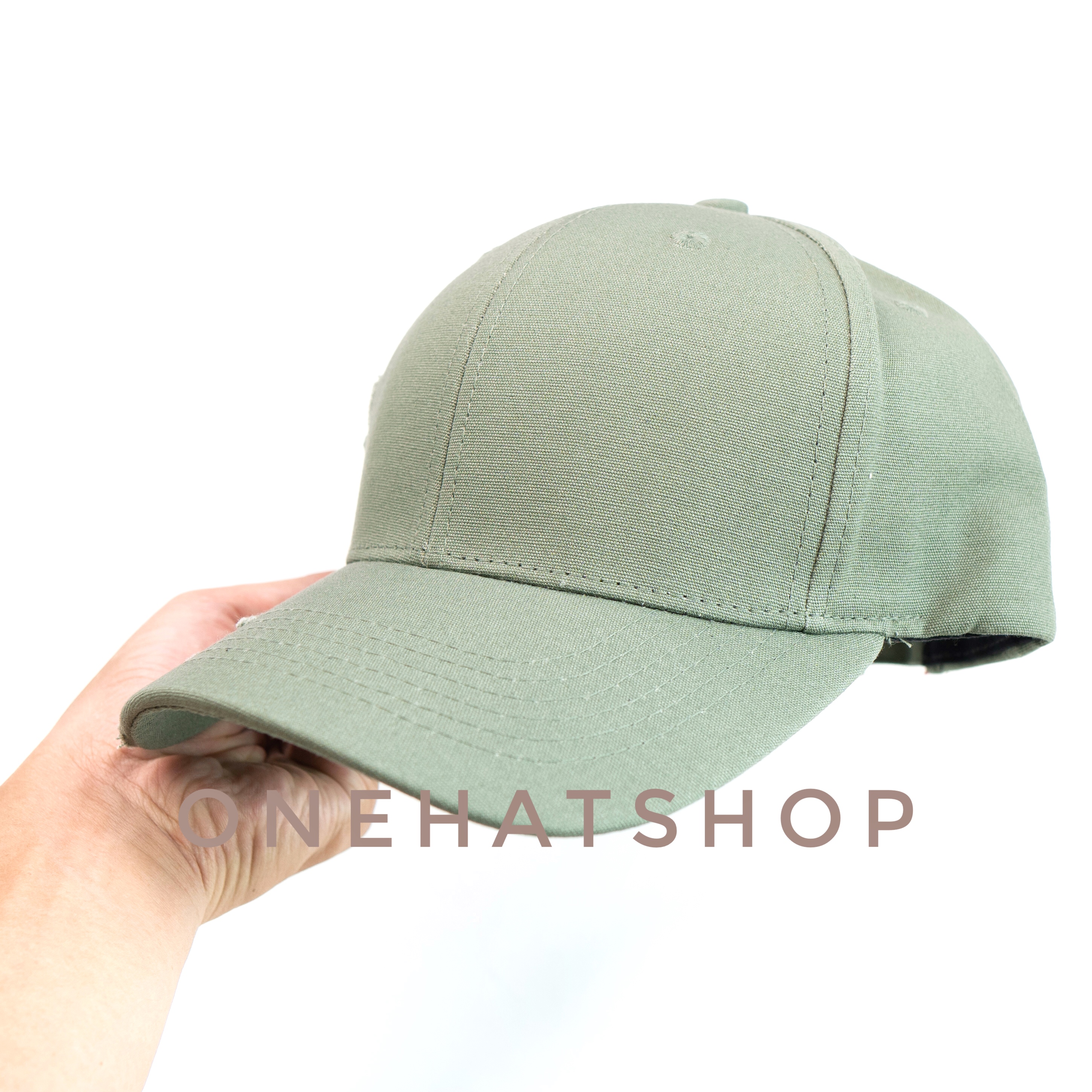 Nón kết trơn Xanh lá có wax rách ở vành nón -fom cứng baseball cap