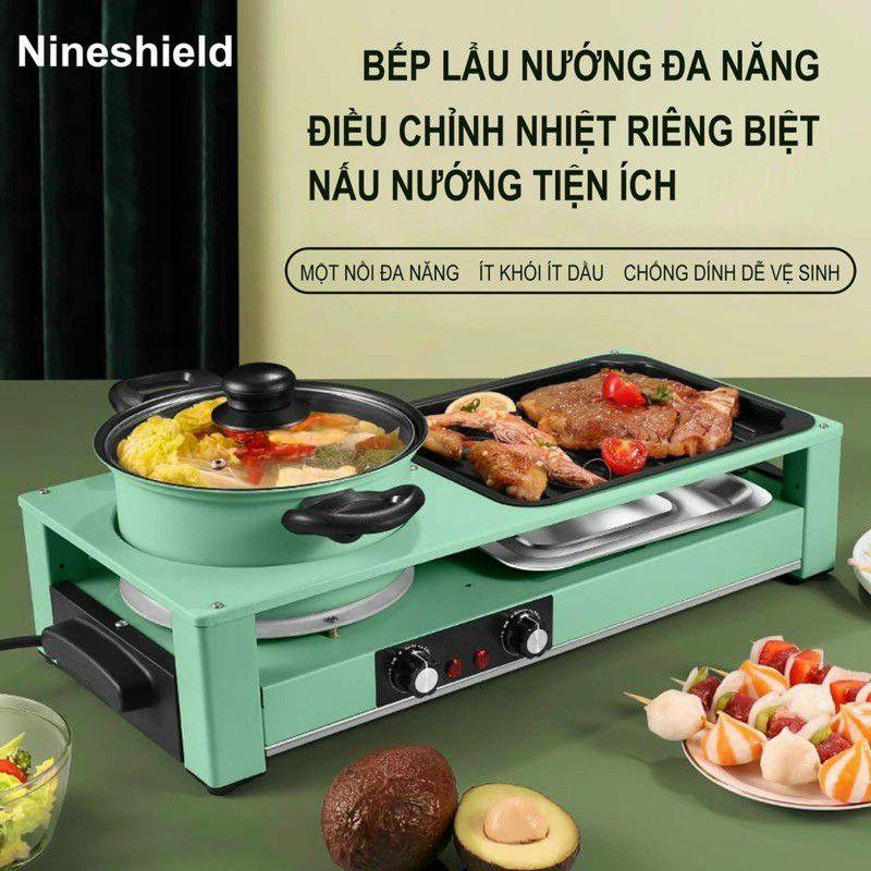 BẾP LẨU NƯỚNG 2 NGĂN CHỮ NHẬT 2 TRONG 1 VỪA LẨU VỪA NƯỚNG NINESHIELD KB-303