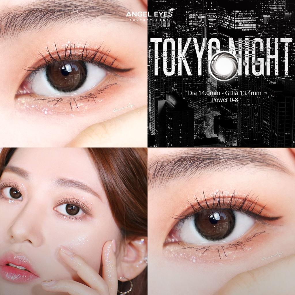 Lens đen giãn tròng Tokyo Night nhãn hiệu Angel Eyes ( Độ cận 0-8 độ )