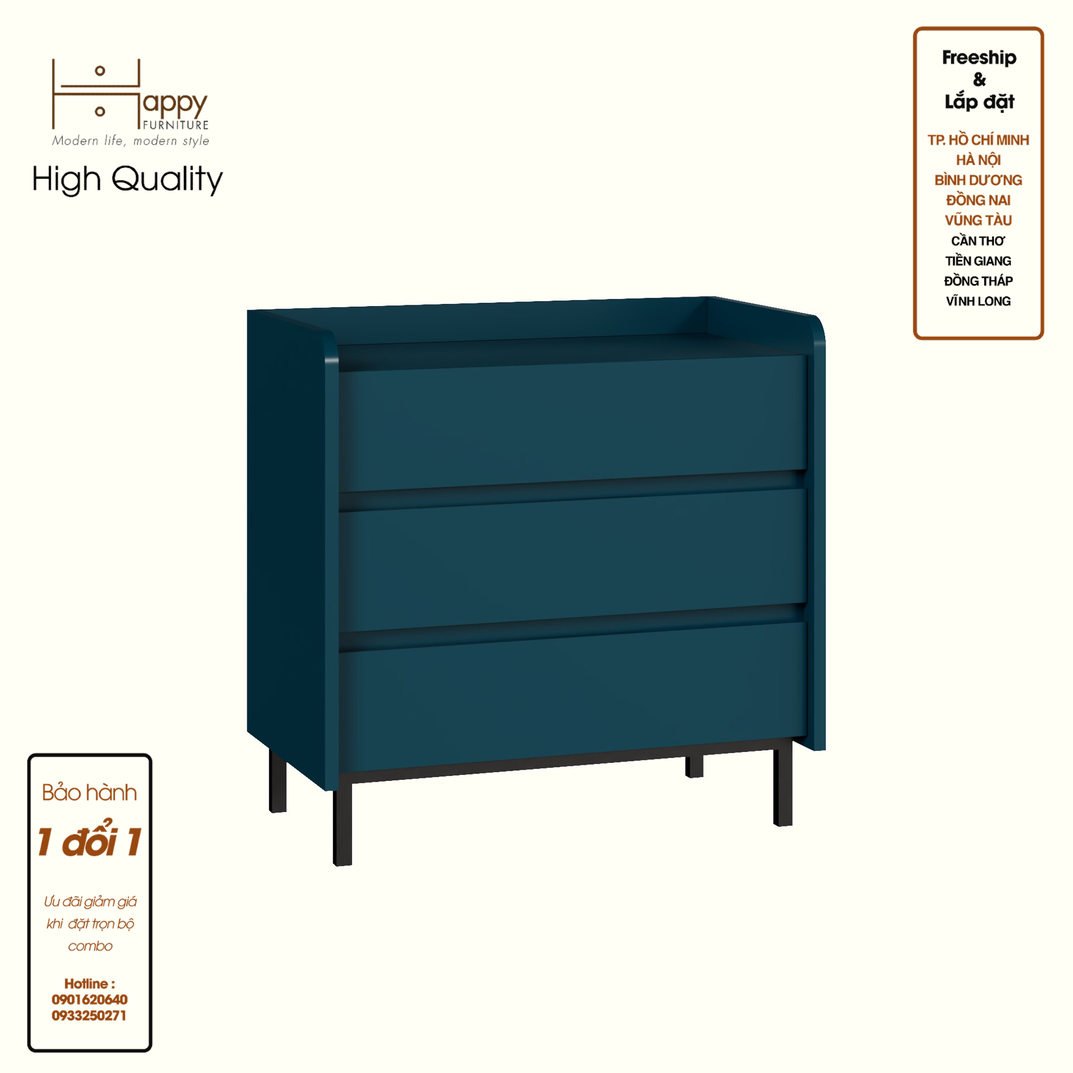 [Happy Home Furniture] LAVIA, Tủ lưu trữ 3 ngăn kéo - Chân sắt, 66cm x 40cm x 66cm ( DxRxC), THK_154