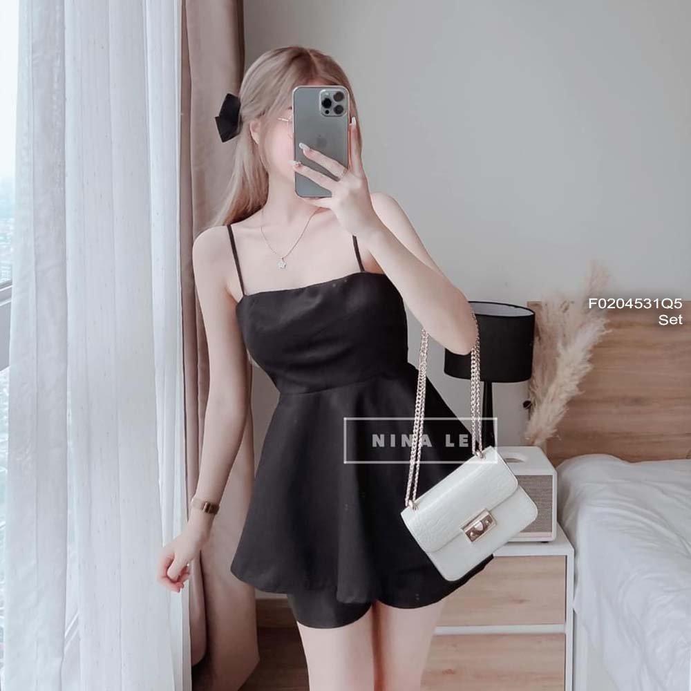 Set áo tùng xòe 2 dây phối quần short