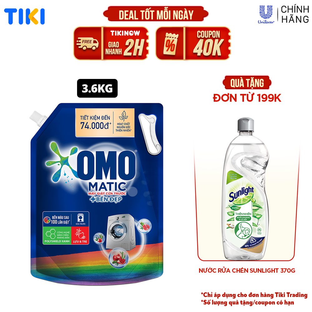 Túi Nước Giặt Omo Matic Cho Máy Giặt Cửa Trước Bền Đẹp Bền Màu Sau 100 Lần Giặt 3.6Kg