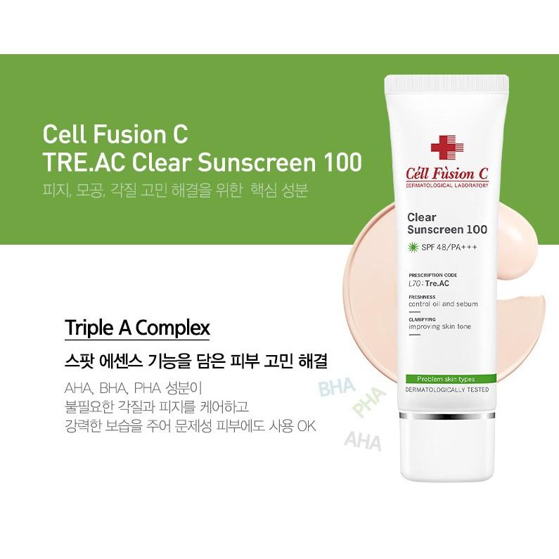 Kem Chống Nắng Kiểm Soát Dầu &amp; Nhờn Mụn Cell Fusion C Clear Sunscreen 100 SPF48/ PA+++ 50ml