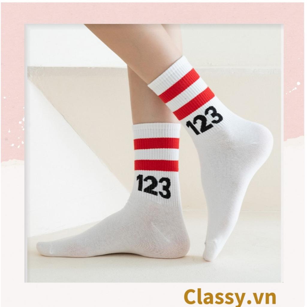 Tất cổ cao, vớ cổ cao Classy trắng đen chất cotton sọc thể thao G1394