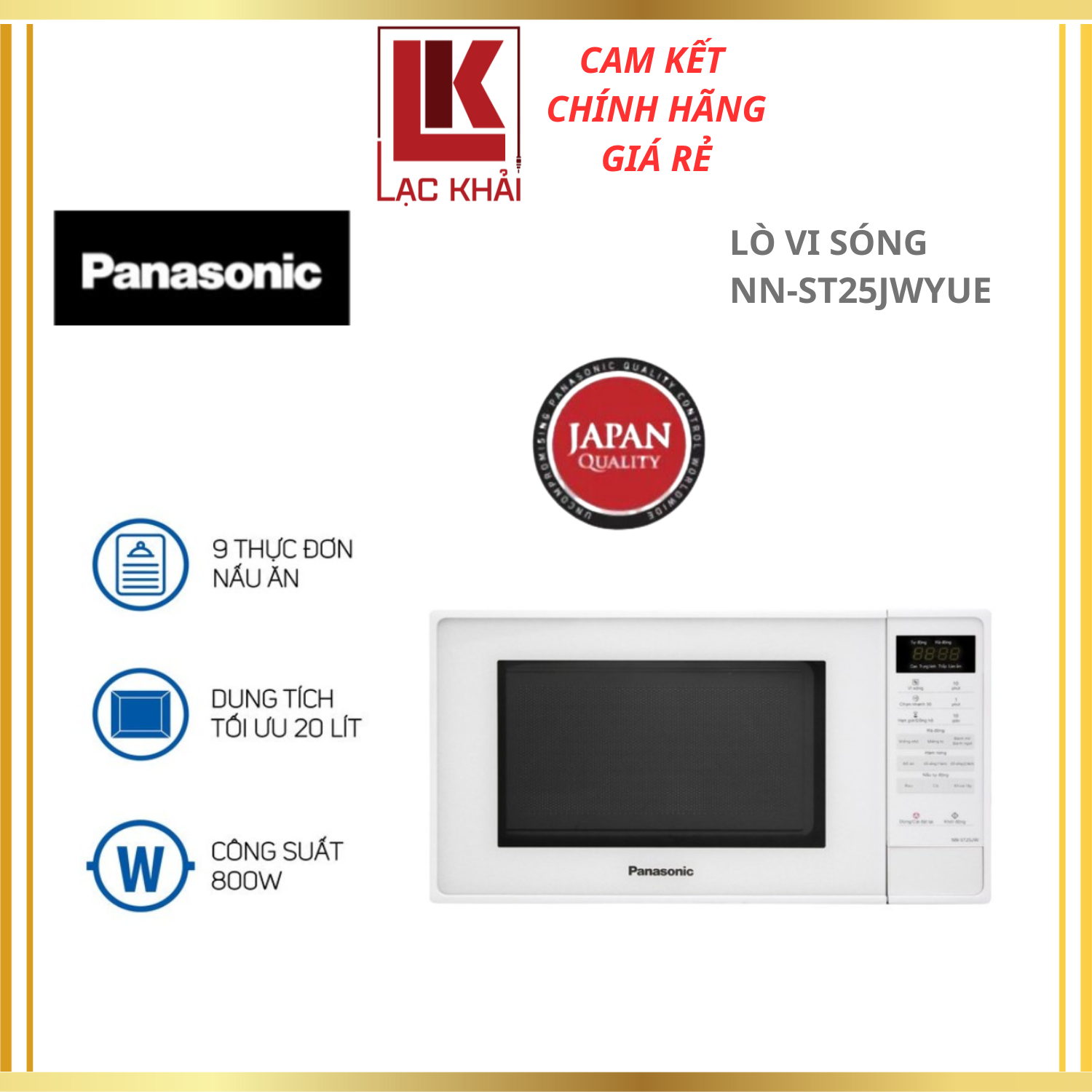 Lò vi sóng Panasonic NN-ST25JWYUE - Dung tích 20L, Công suất 800W, Đa dạng chức năng: hâm, nấu, rã đông, 9 thực đơn tự động, Bảng điều khiển điện tử tiếng Việt - Hàng chính hãng - Bảo Hành Chính Hãng 12 tháng