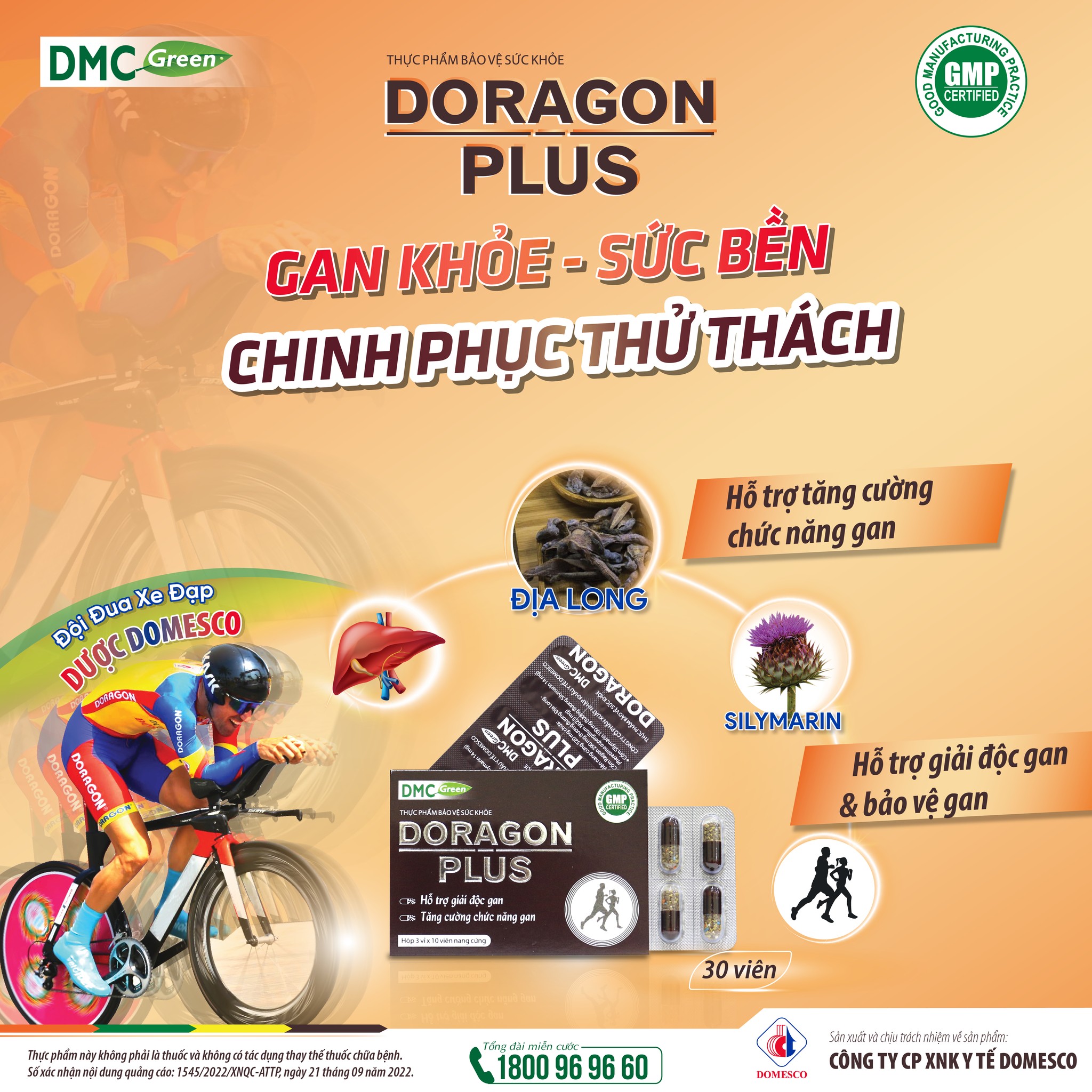 Viên Uống DORAGON PLUS Domesco Hộp 30 viên - Hỗ Trợ Mát Gan Giải Độc, Tăng Cường Chức Năng Gan