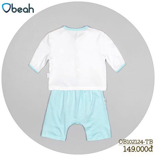 Obeah set bộ tay lỡ trắng phối xanh (sơ sinh) Fullsize 59 đến 90 cho bé từ 0 đến 24 tháng