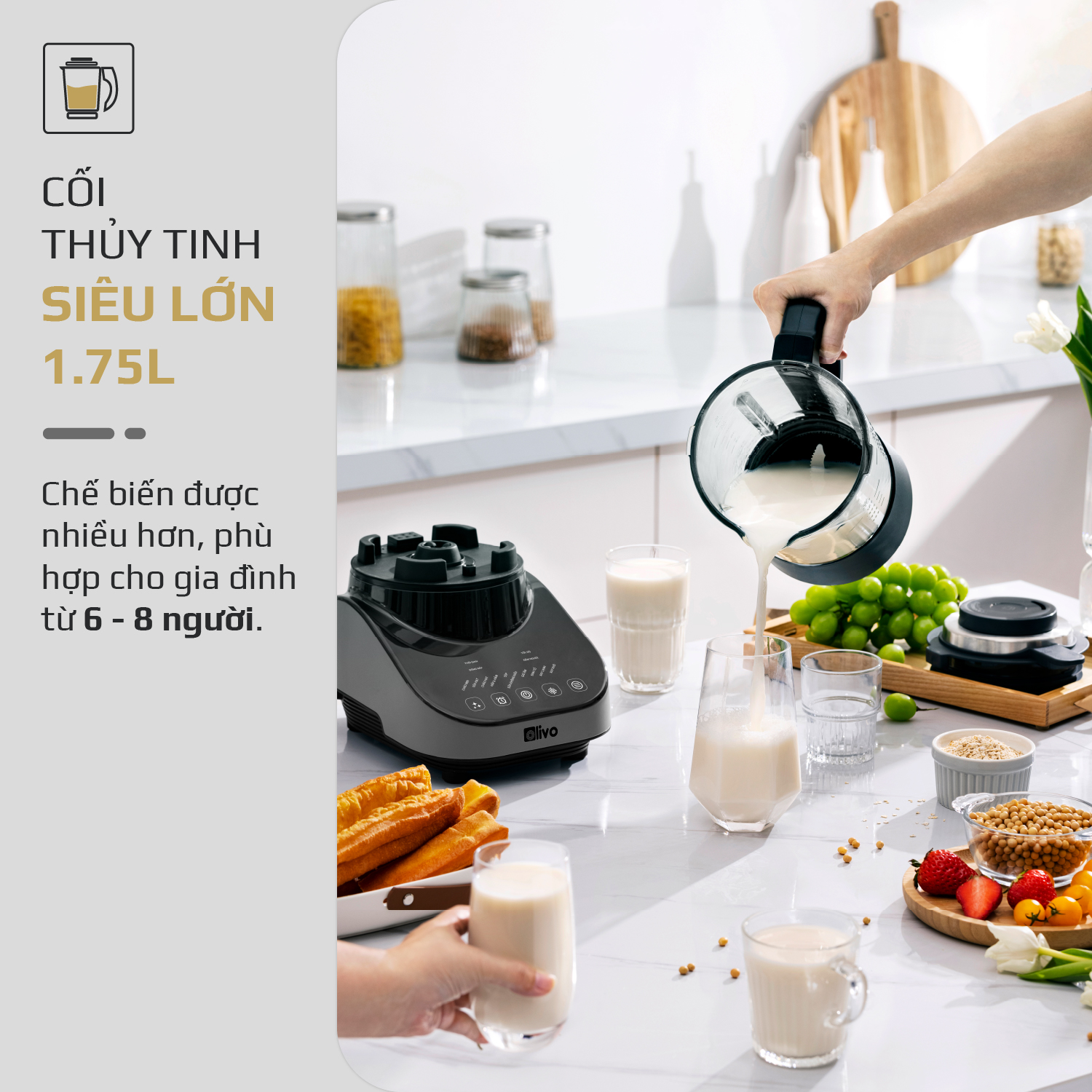 Máy Làm Sữa Hạt OLIVO CB20 - Máy Xay Nấu Đa Năng Độ Ồn Thấp - Chống Trào Tuyệt Đối - Vệ Sinh Khử Khuẩn - Chống Dính Gốm - Hàng Chính Hãng