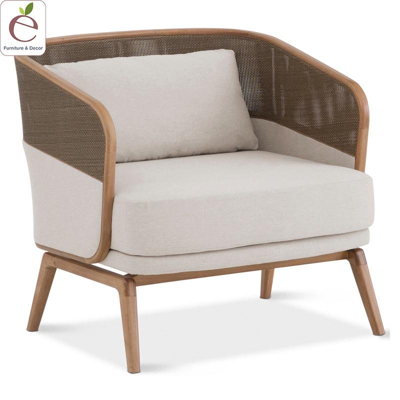 Sofa đơn Capitu - Sofa gỗ, đan mây mắt cáo tự nhiên, bọc vải, nỉ, da, màu tùy chọn. Hàng gia công tỉ mỉ.