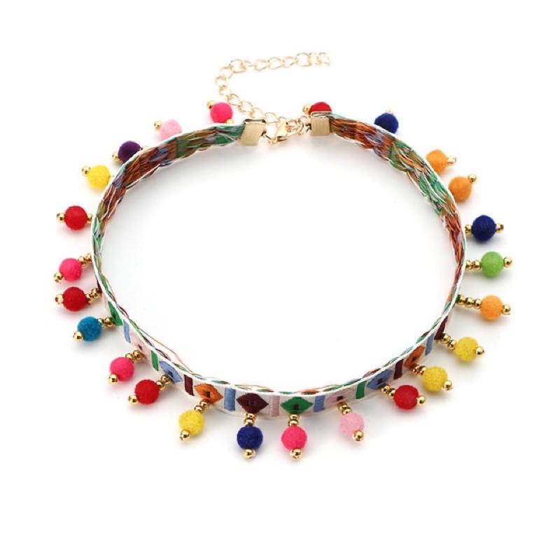 Vòng cổ boho hạt nhiều màu - choker thổ cẩm