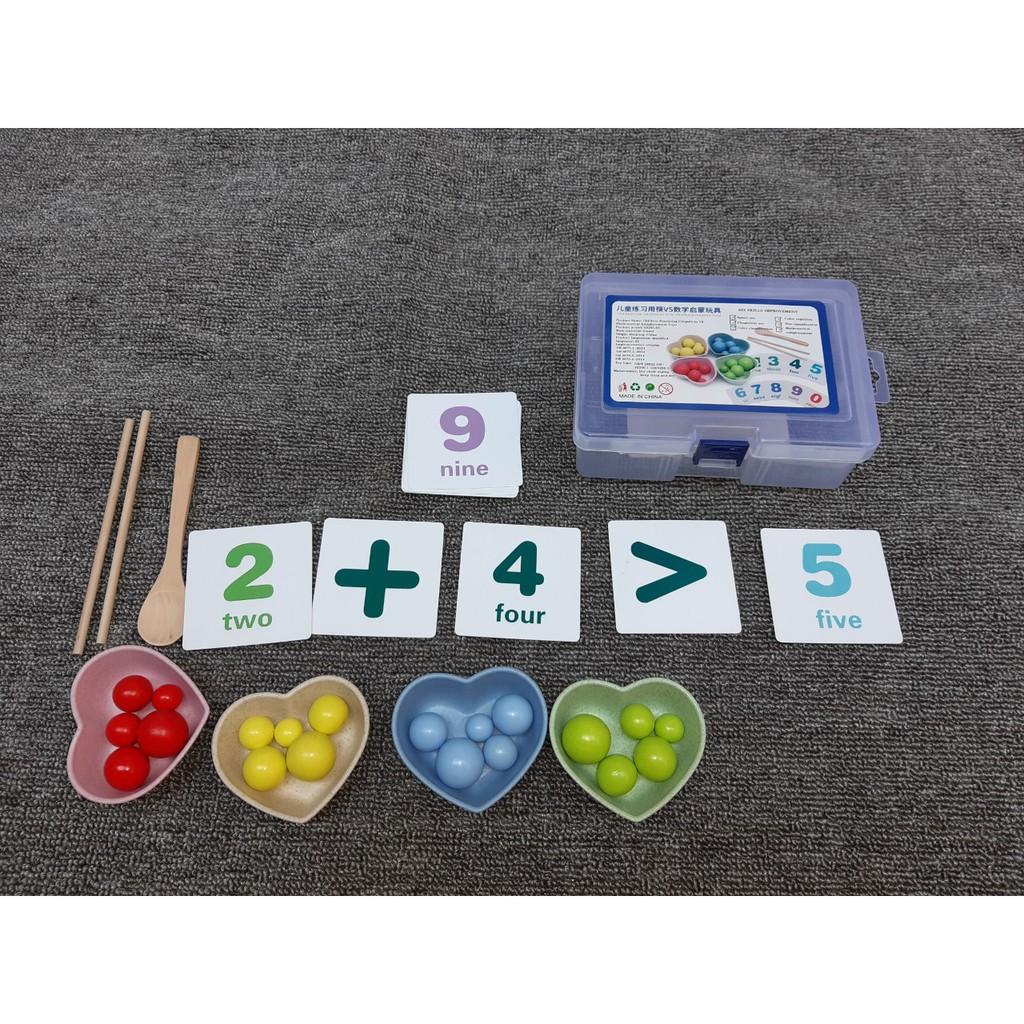 Bộ giáo cụ Montessori thực hành tập gắp bi gỗ