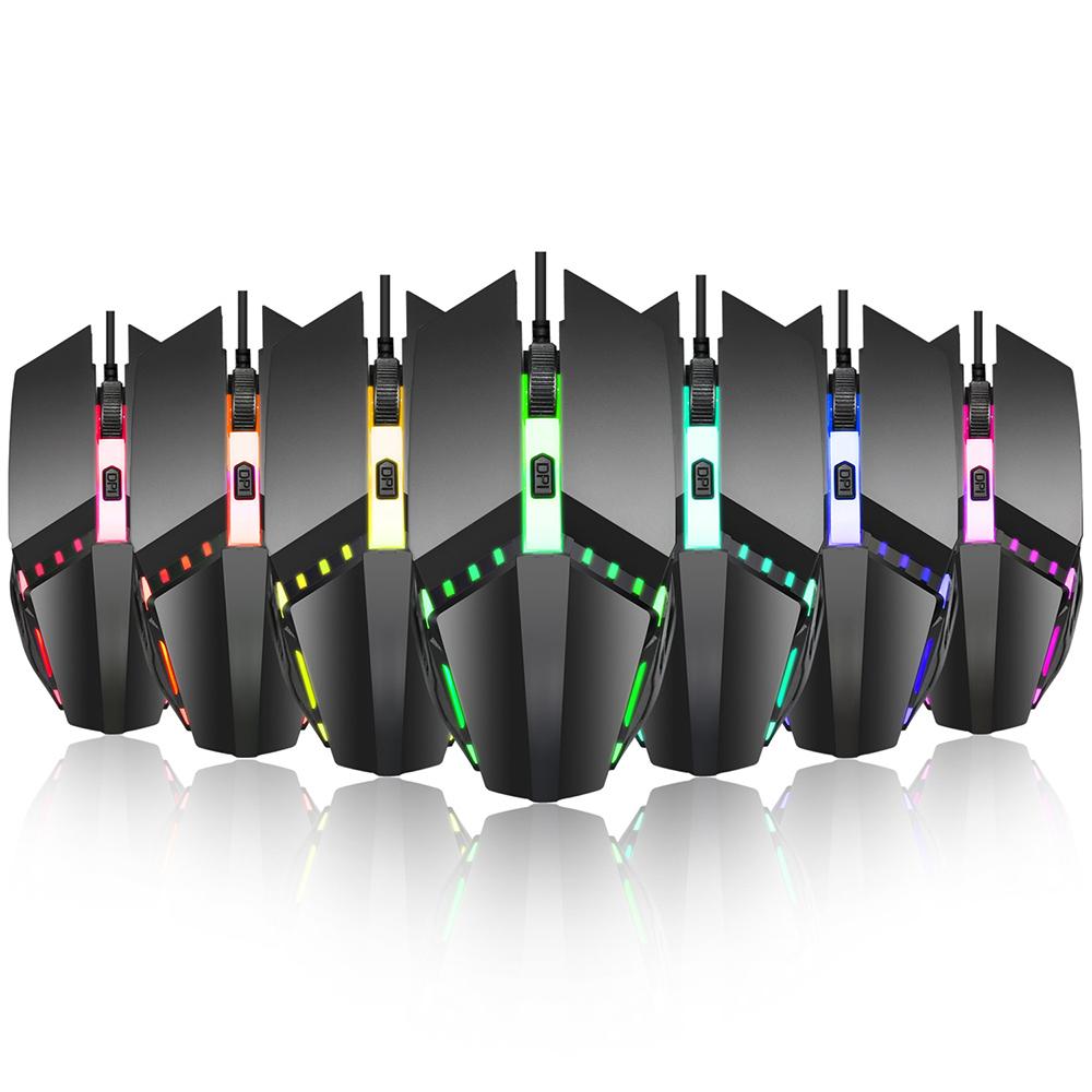 HXSJ S200 Ergonomic Wired Office Mouse Colorful Breathing Light Gaming Mouse with Adjustable DPI for PC Notebook Laptop