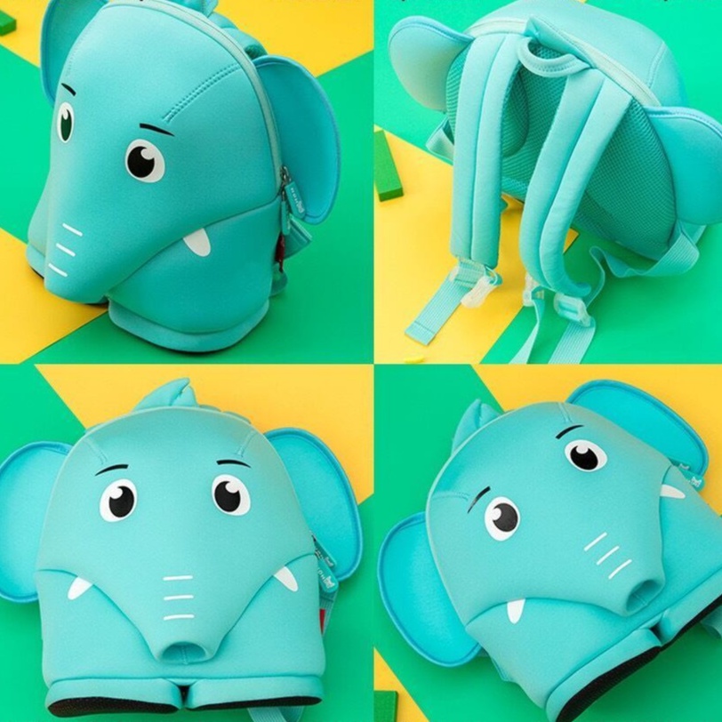 Balo Đi Học Mẫu Giáo Mầm Non Cho Bé Trai Gái - Ba Lô Chống Nước Hình 3D Voi Xanh chất đẹp giá rẻ