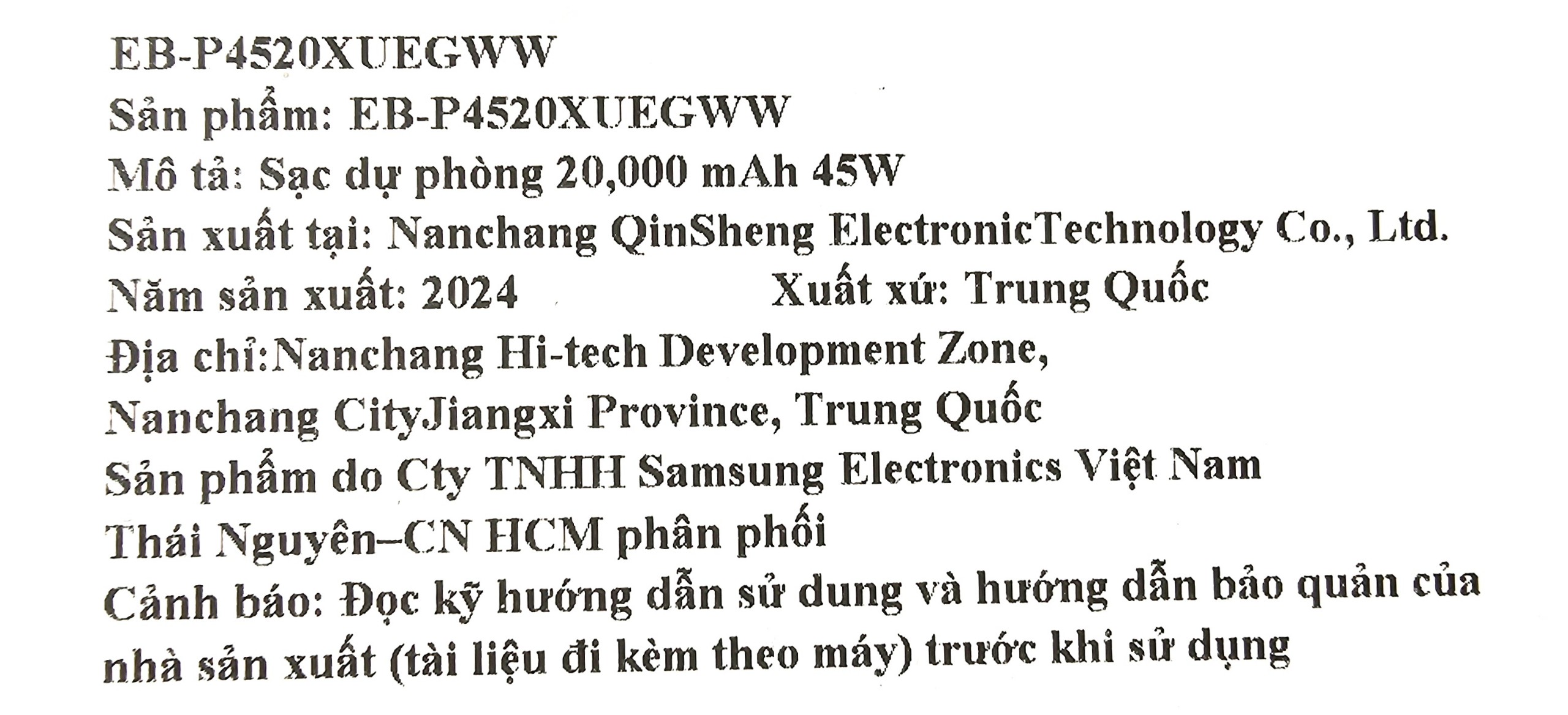 Sạc Dự Phòng Samsung 20.000mAh 45W (EB-P4520) (kèm cáp Type-C 0.3m) - Hàng Chính Hãng