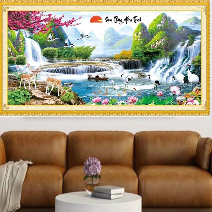 Tranh thêu sơn thủy hữu tình MN0077 - kích thước: 120 * 60cm.