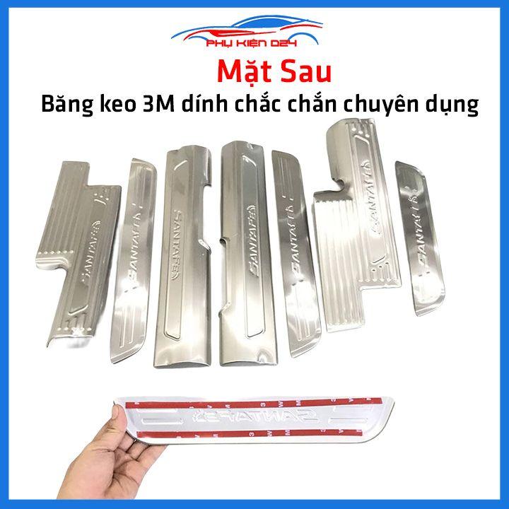 Bộ ốp bậc cửa trong ngoài nẹp bước chân Santafe 2019-2020-2021-2022 Inox chống trầy trang trí xe