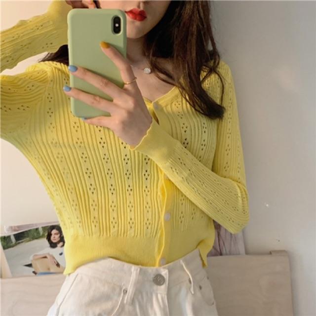 Áo len gân lưới ren hàng khuy style Hàn Quốc summer 2020