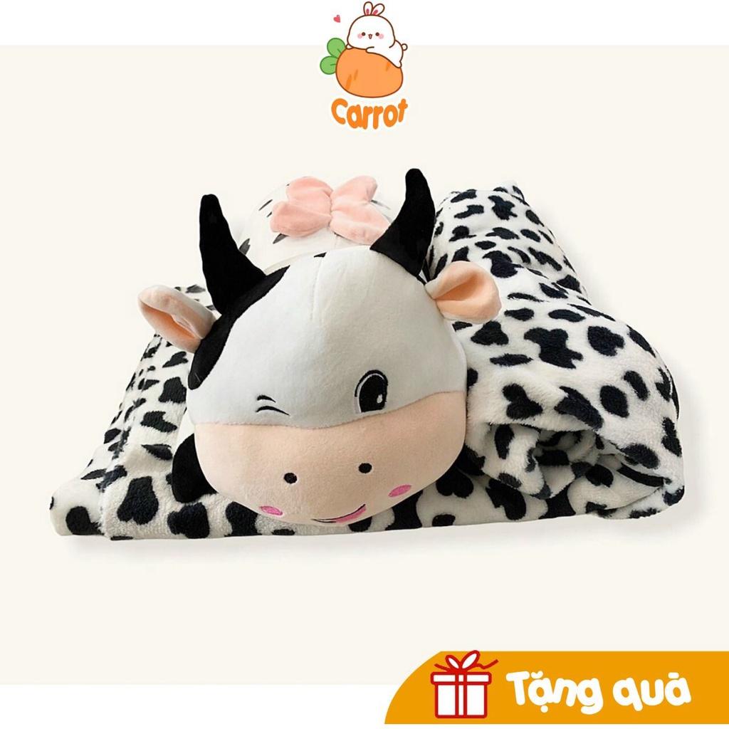Gấu Bông Bò Sữa nằm Kèm Mền Siêu Mềm mịn
