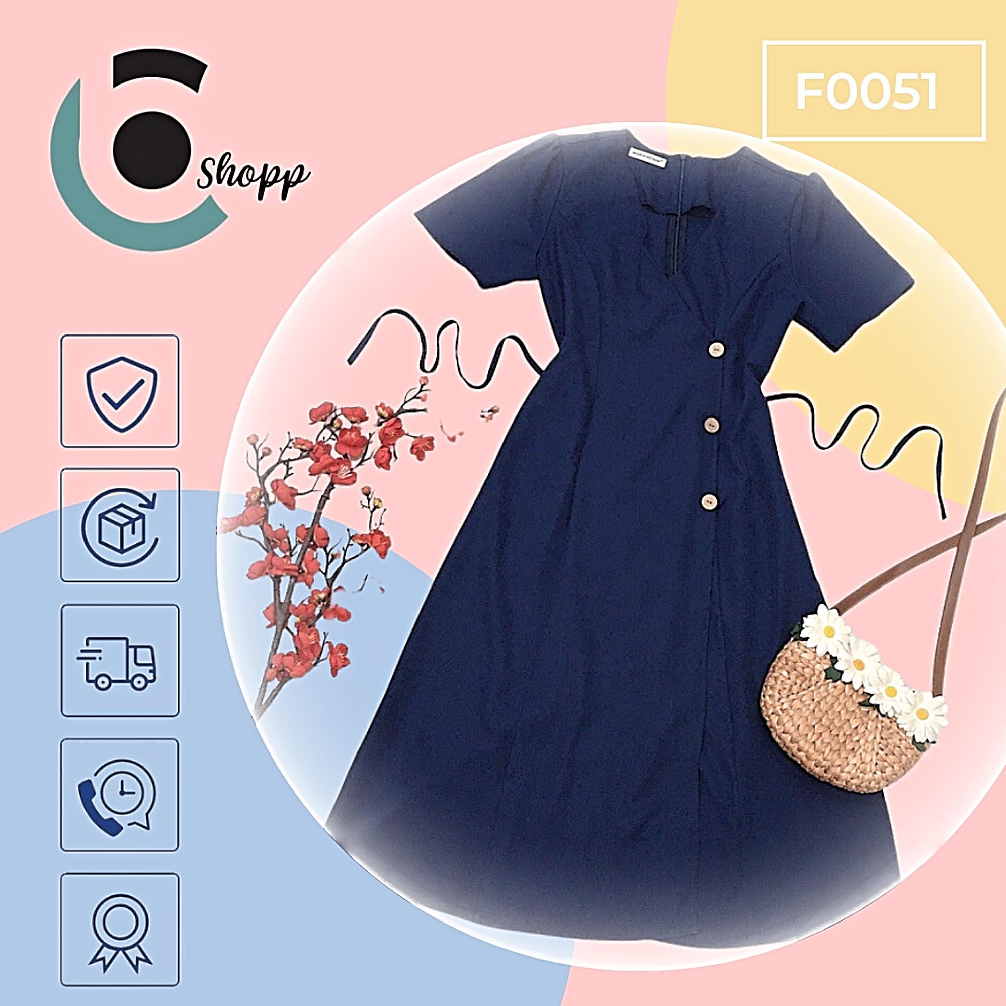 Váy cổ chữ V nút dừa cao cấp