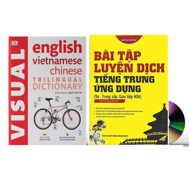 Combo 2 sách Từ điển hình ảnh Tam Ngữ Trung Anh Việt – Visual English Vietnamese Chinese Trilingual Dictionary +Bài tập luyện dịch tiếng ứng dụng +DVD tài liệu