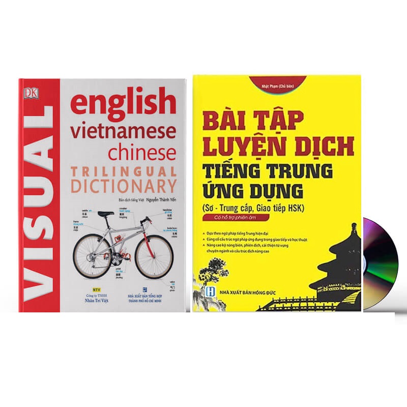 Combo 2 sách Từ điển hình ảnh Tam Ngữ Trung Anh Việt – Visual English Vietnamese Chinese Trilingual Dictionary +Bài tập luyện dịch tiếng ứng dụng (Sơ -Trung cấp, Giao tiếp HSK có mp3 nghe, có đáp án)+DVD tài liệu