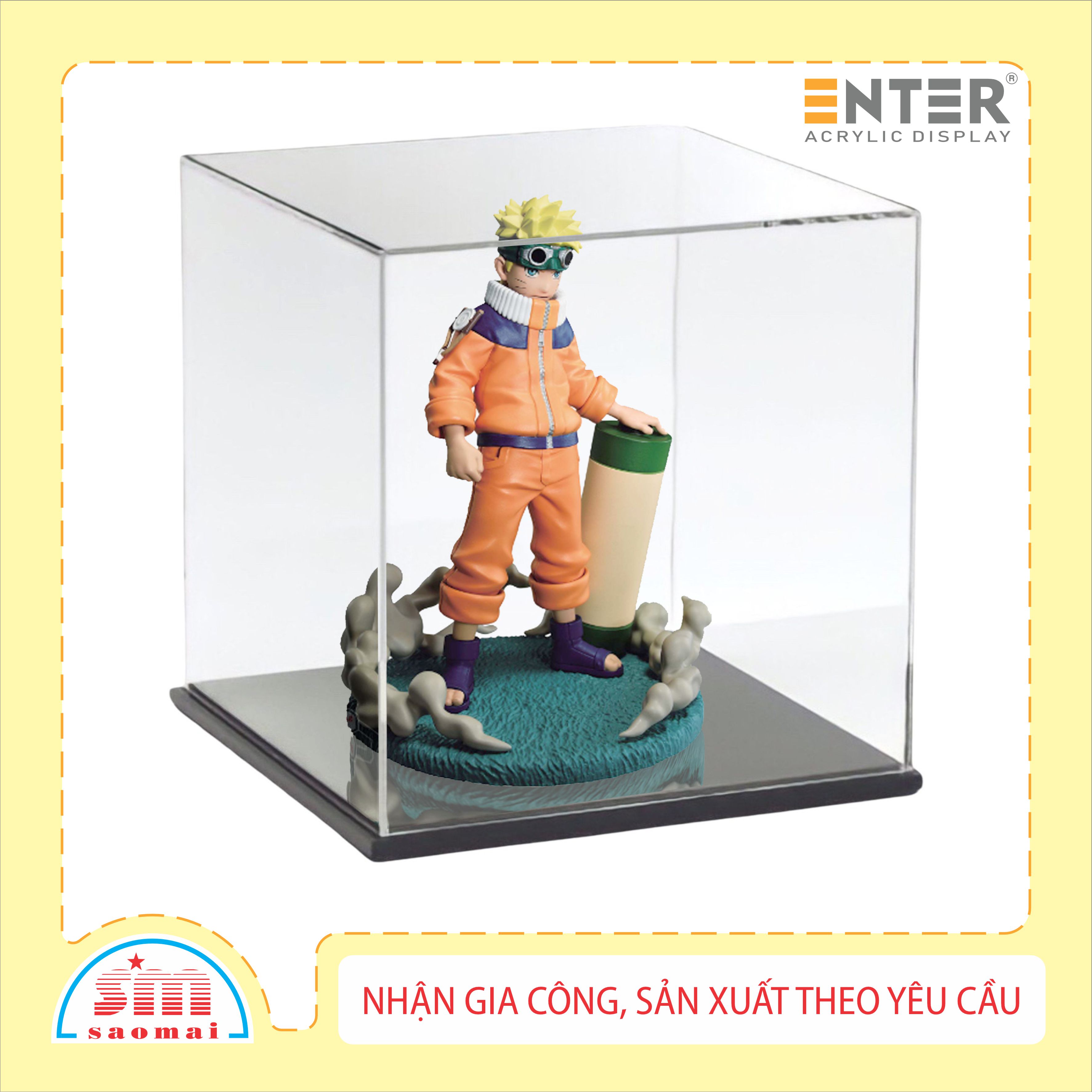 Hộp mica Enter BOX101 10x10x10cm mica dày 2mm, đế đen 5mmx2 vuông