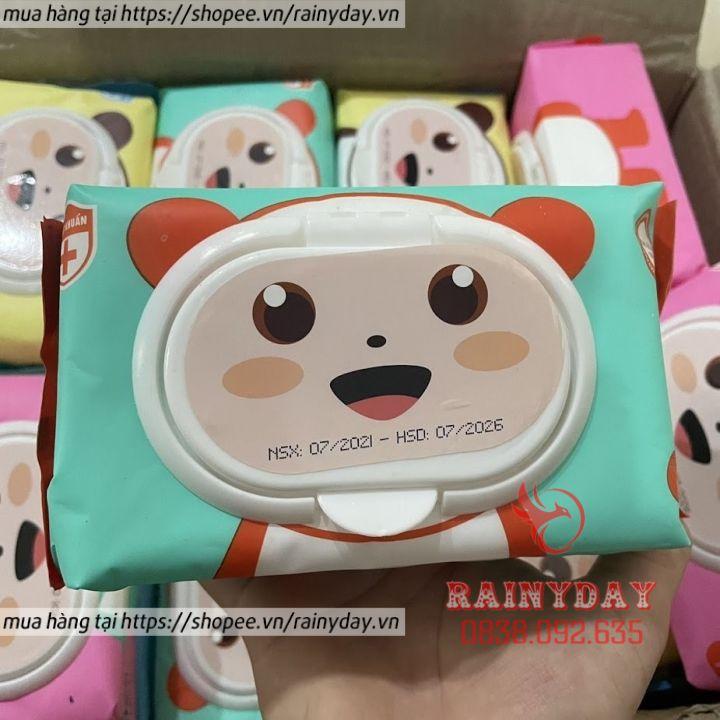 Khăn giấy ướt baby wipes phú đạt 120 tờ hình gấu không mùi cho bé