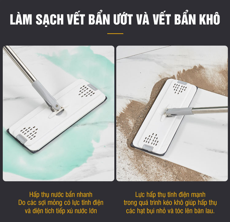 Bộ lau nhà tự vắt thông minh, chổi lau nhà 360 độ, 2 miếng lau Kitimop-C6