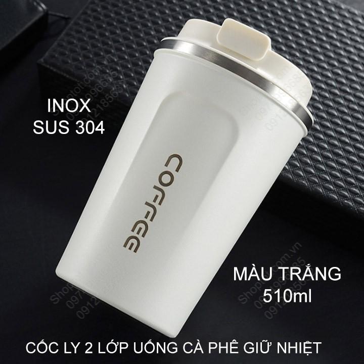 Cốc ly uống cà phê bằng inox 304 loại 2 lớp, có nắp thông minh kín nước, chuyên uống cà phê, uống trà đa năng