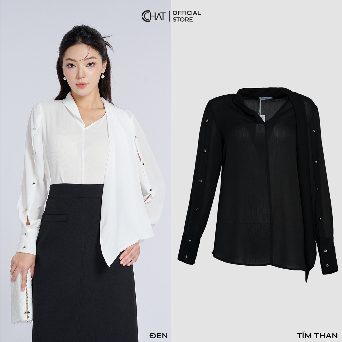 Áo Kiểu Nữ Cổ Vát Tà 1 Bên Dáng Suông Chất Chiffon Cao Cấp 53ADH2011ST