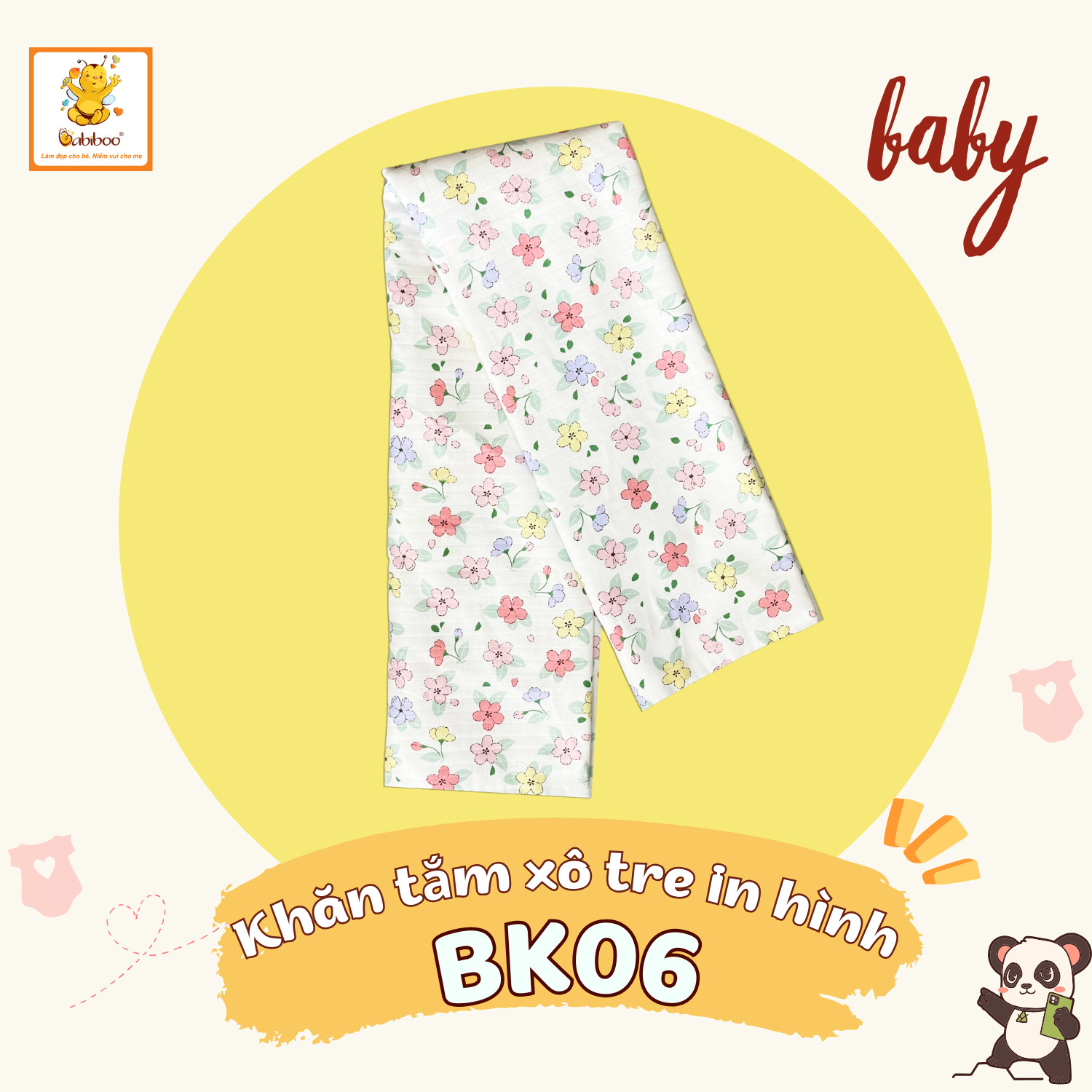 Khăn tắm cho bé Babiboo khăm tắm xô cotton 2 lớp, thấm hút tốt 75cmx85cm BK06