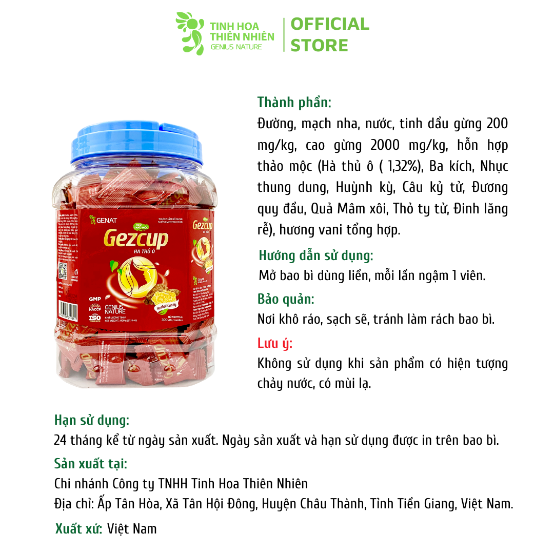 Kẹo thảo mộc Gezcup Hà thủ ô (Hủ 300 viên) - Genat