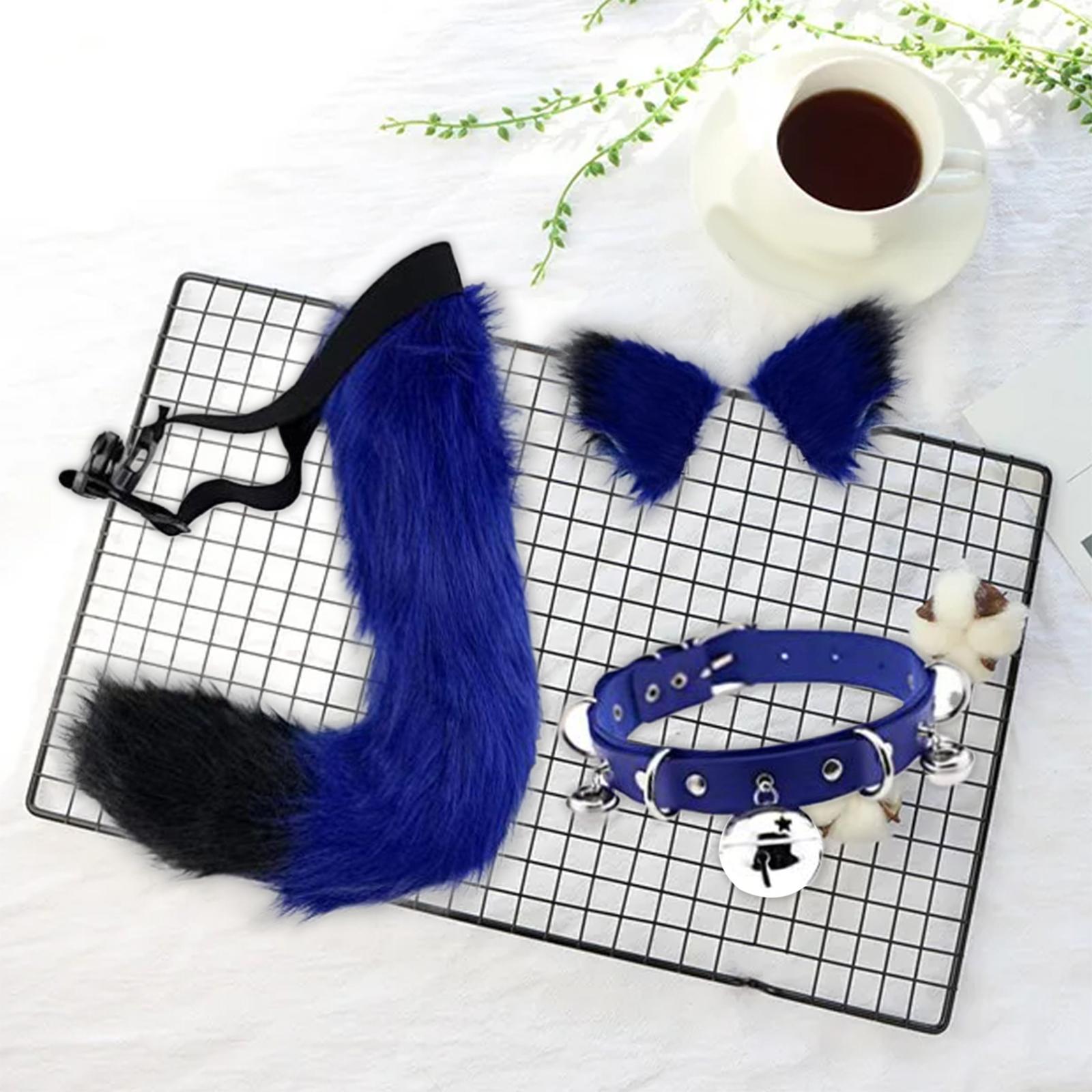 Faux  Ears and Tail Set Cosplay Costume Gift PU Leather Neck Choker for Stage Shows Halloween Carnival Role Play Animal Themed Parties