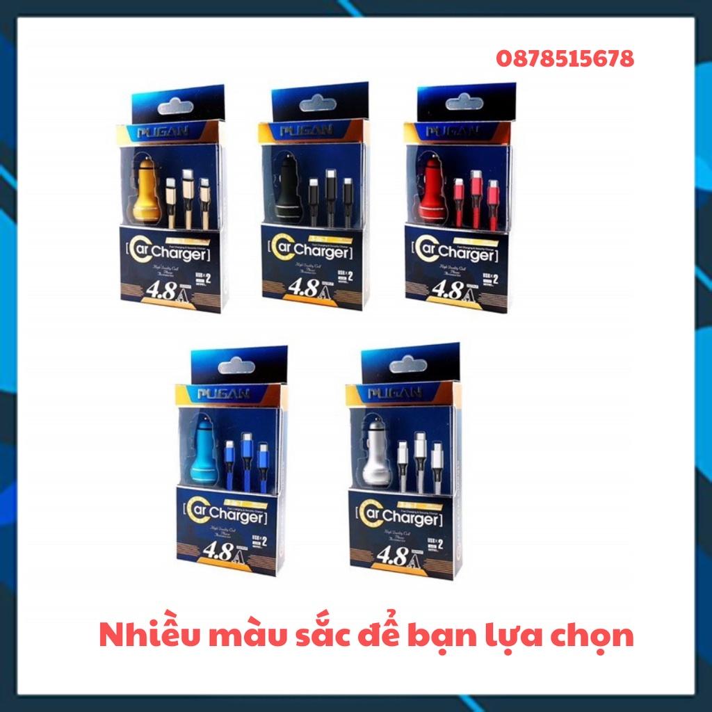 Bộ tẩu Sạc Nhanh 4.8A Pugan, Bộ Sạc Điện Thoại, Thiết Bị 3 Trong 1 Trên Xe Ô tô Cam Kết Hàng Cao Cấp Chất Lượng Loại 1