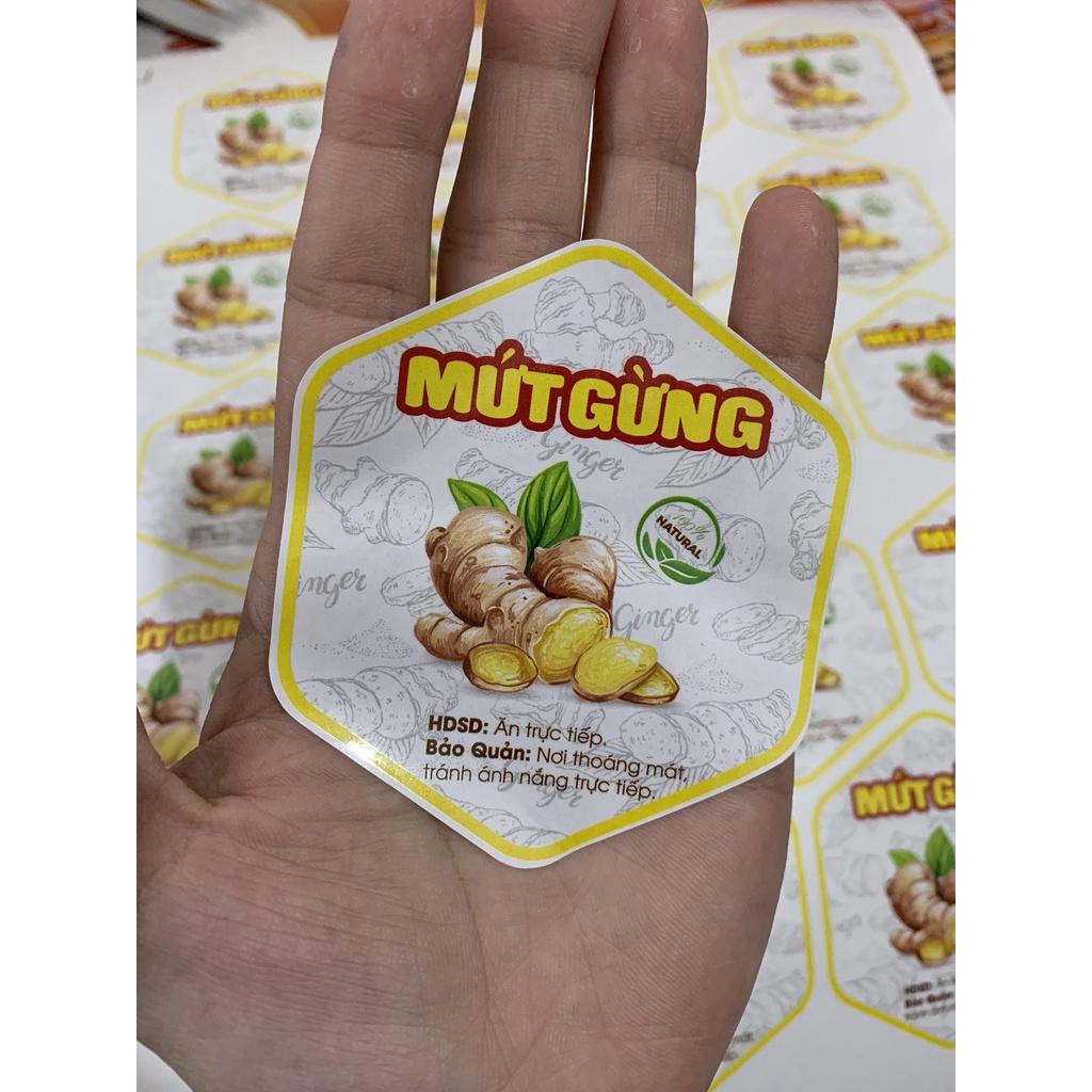Tem lục giác các loại mứt tết 7*8cm