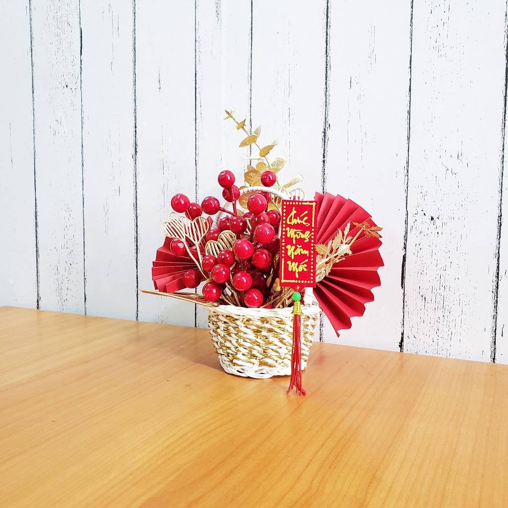 Giỏ đào đông nhí cao 15cm để bàn trang trí tết A03