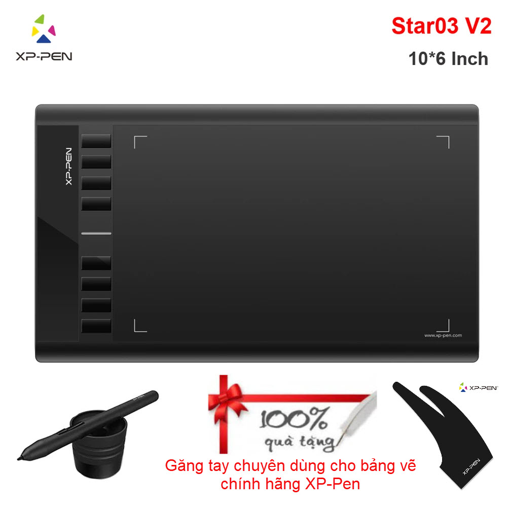 Tặng Kèm Găng Tay Vẽ - Bảng vẽ điện tử XP-PEN Star 03 V2 12INCH Bút Stylus không sạc - Hàng chính hãng - XP-Pen Star03 V2 Drawing Tablet Digital Graphics 10x6 inch for Beginner Kids with 8 Express Keys and Batter-Free P01 Stylus