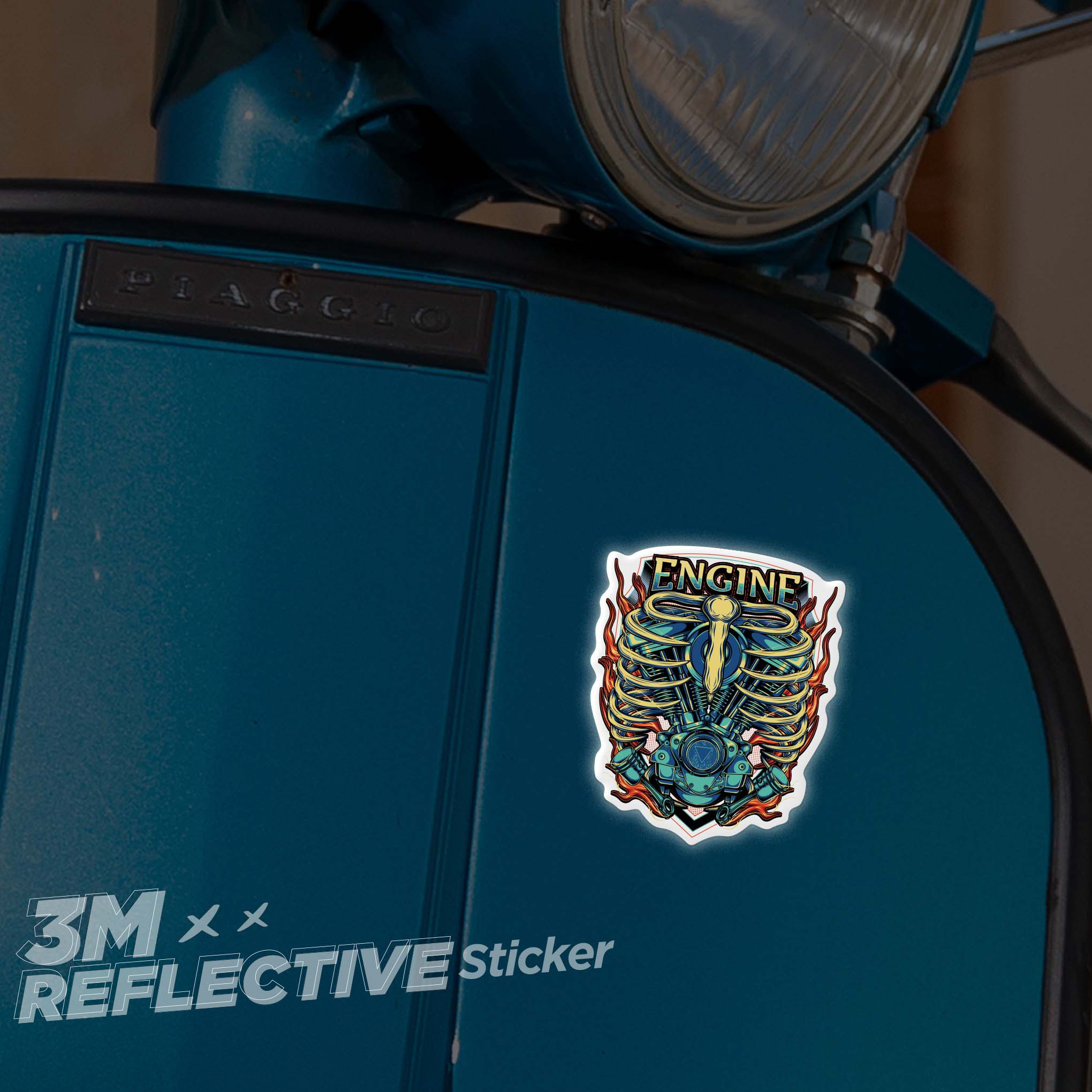 ENGINE SKELETON 3M - Reflective Sticker Die-cut Hình dán phản quang thương hiệu STICKER FACTORY
