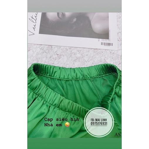 Hàng thiết kế️️Set áo sát nách in chữ phối quần lửng xanh