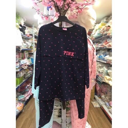Bộ đồ bầu pink mở nắp dài mặc bầu và sau sinh