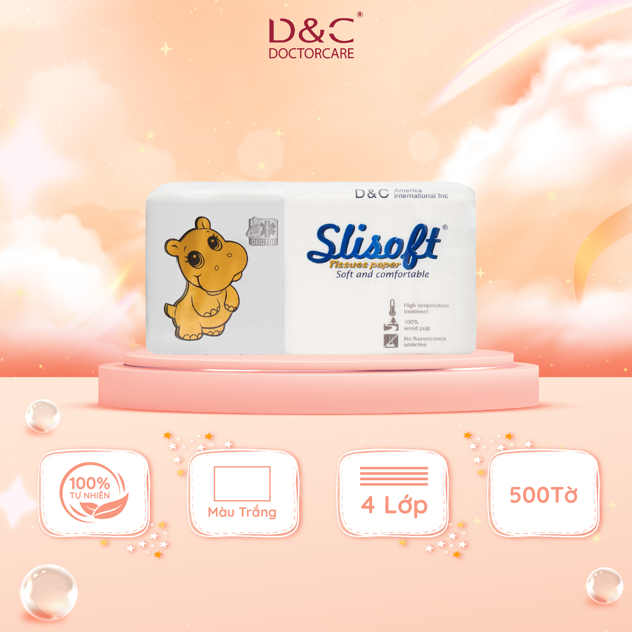 Giấy Ăn Slisoft Trắng Tự Nhiên Đa Năng, Khăn Giấy Rút Thân Thiện Môi Trường Không Chất Tẩy Trắng An Toàn Cho Cả Gia Đình - Hà Mã