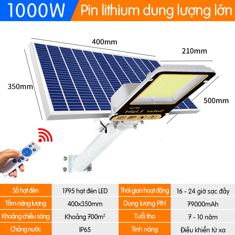 Đèn năng lượng mặt trời 1000w- cao áp (bản nâng cấp), tiết kiệm điện, vật liệu siêu bền - K1546