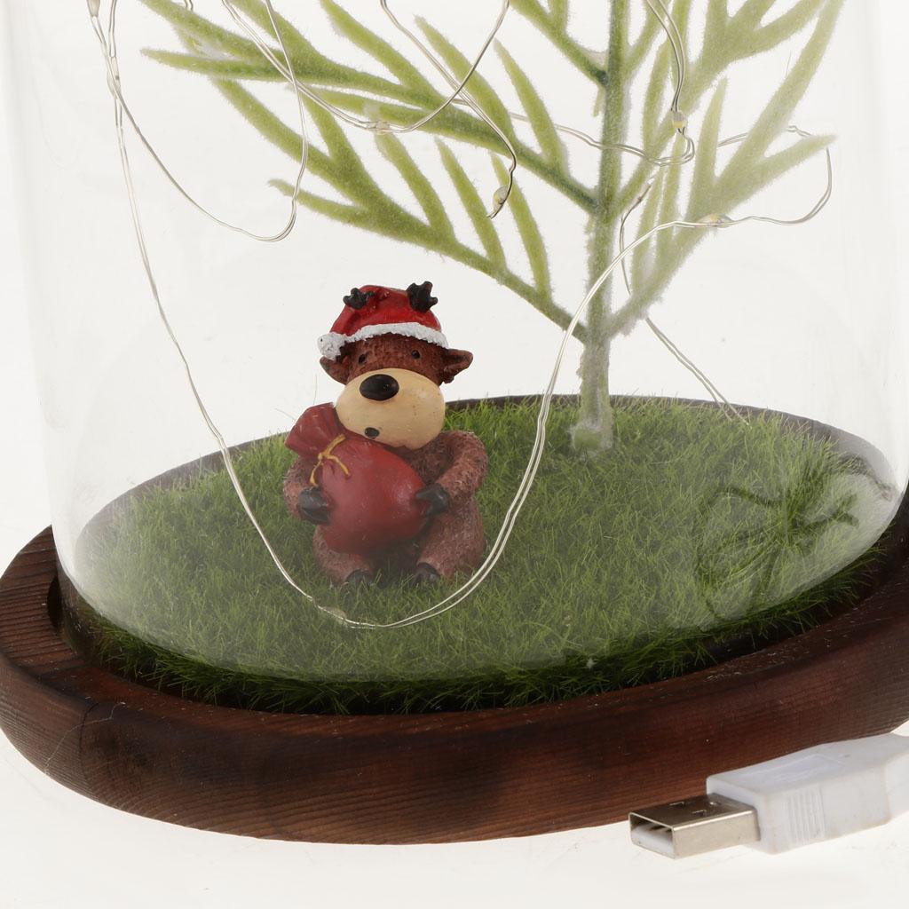 Home Office LED Night Light Table Desk Lamp Glass Cover Wood Base Warm