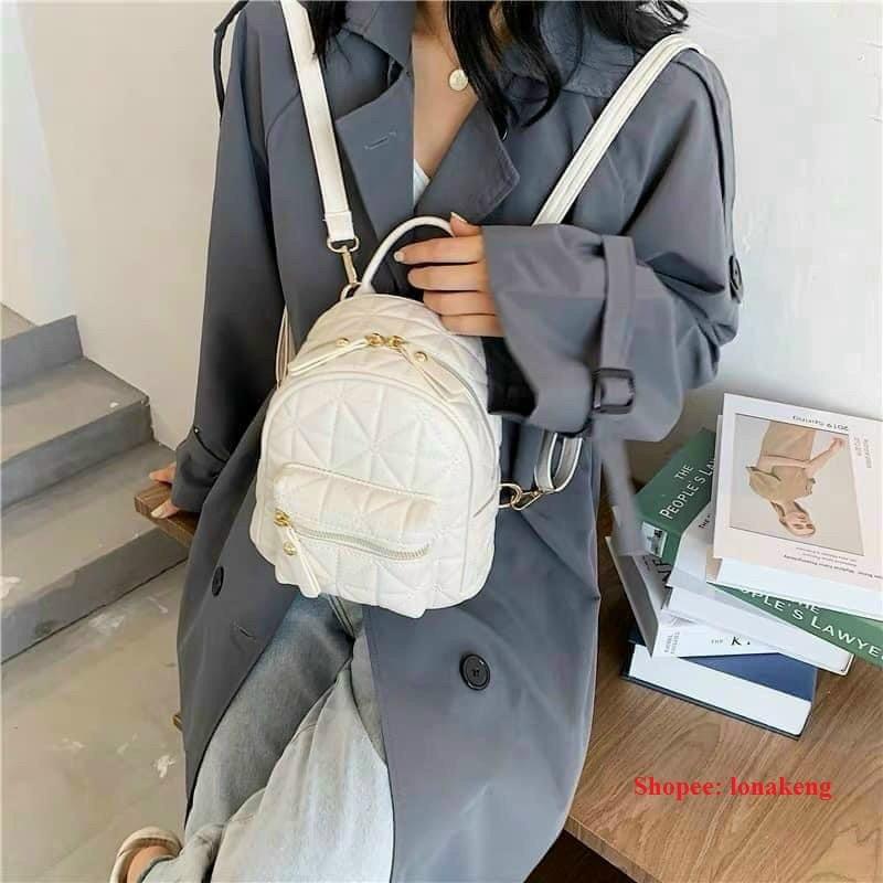 Balo thời trang nữ ZuCi nhỏ gọn tiện lợi mang đi chơi du lịch xinh xắn họa tiết kẻ trám phong cách Hàn Quốc cá tính - B55A56
