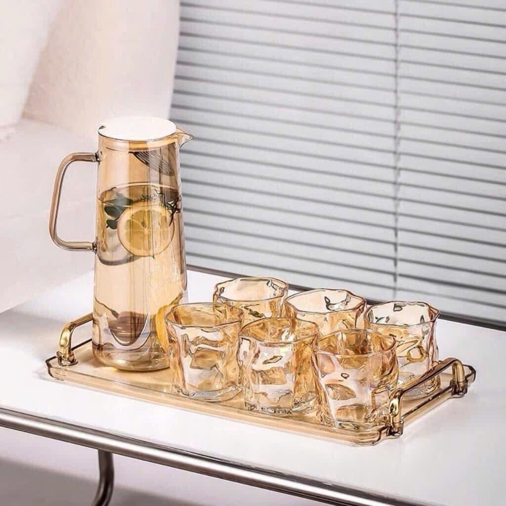 Bộ Cốc Bình Nước Thuỷ Tinh Cao Cấp Chịu Nhiệt Để Bàn Sang Trọng Cho Phòng Khách 1800ML - HÀNG CHÍNH HÃNG MINIIN