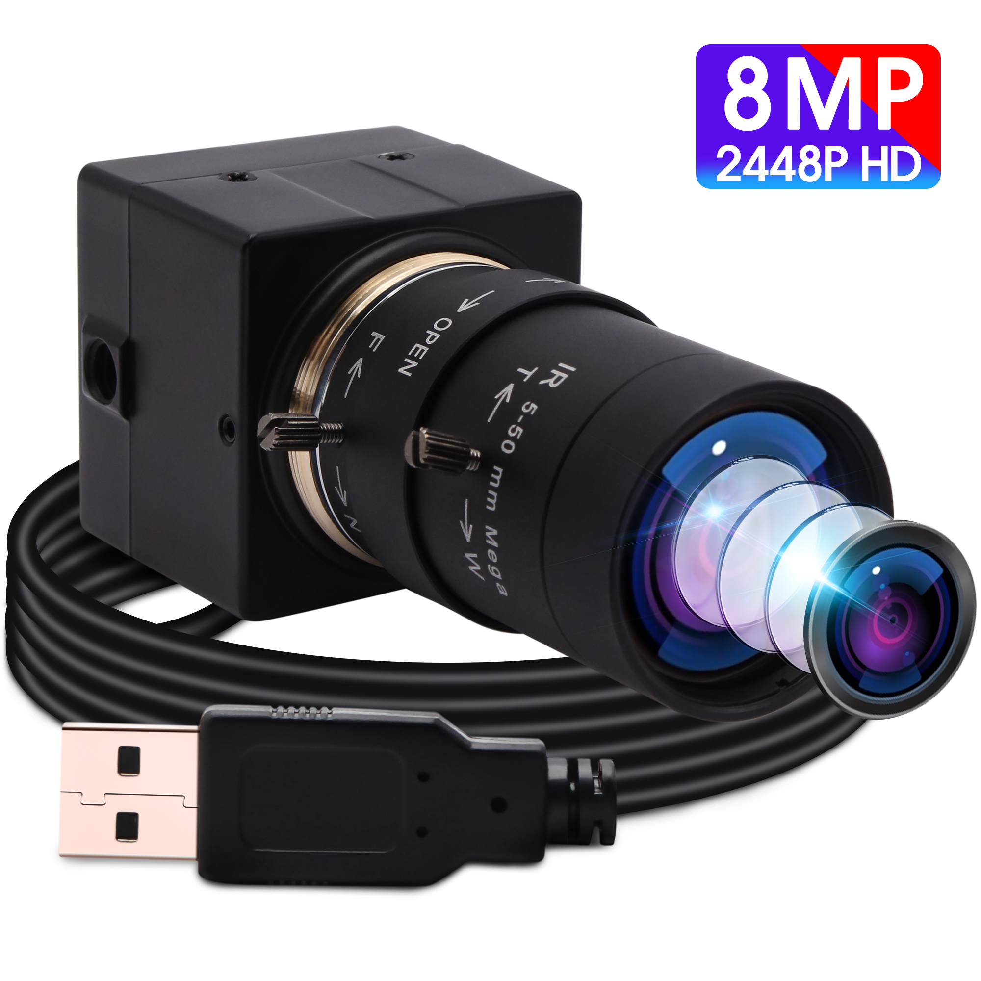 ELP 8MP 4K 3264X2448 IMX179 Webcam USB 5-50mm Ống kính Varifocal CS Hd USB Công Nghiệp Mini Camera Giám Sát Bên Trong Camera USB